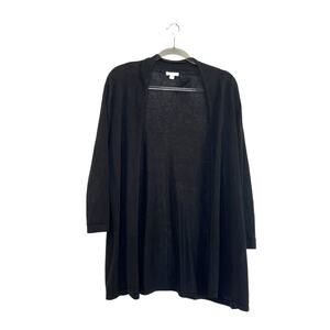 J.Jill Women Linen Blend 3/4 Sleeve Open Front Long Cardigan Sweater Black Sz XL
